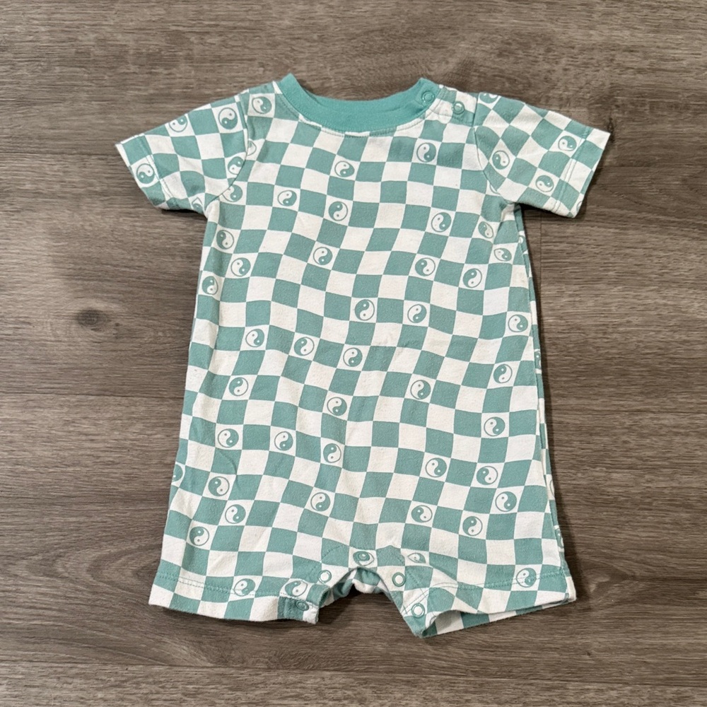 Garanimals Teal Checkered Yin & Yang Short Sleeve Onesie